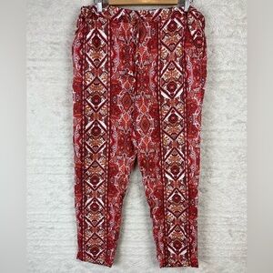 100% Linen Batik Print Pull On Pants Size Medium Boho Hippie
